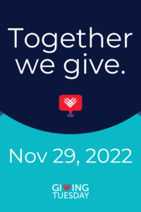 A blue and white poster with the words " giving tuesday ".